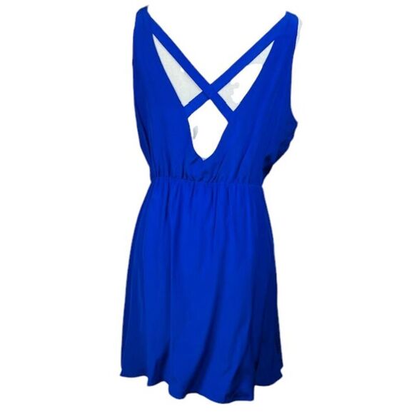 Amanda Uprichard Silk Royal Blue Sleeveless Dress Crisscross Back Size Large - Picture 2 of 9